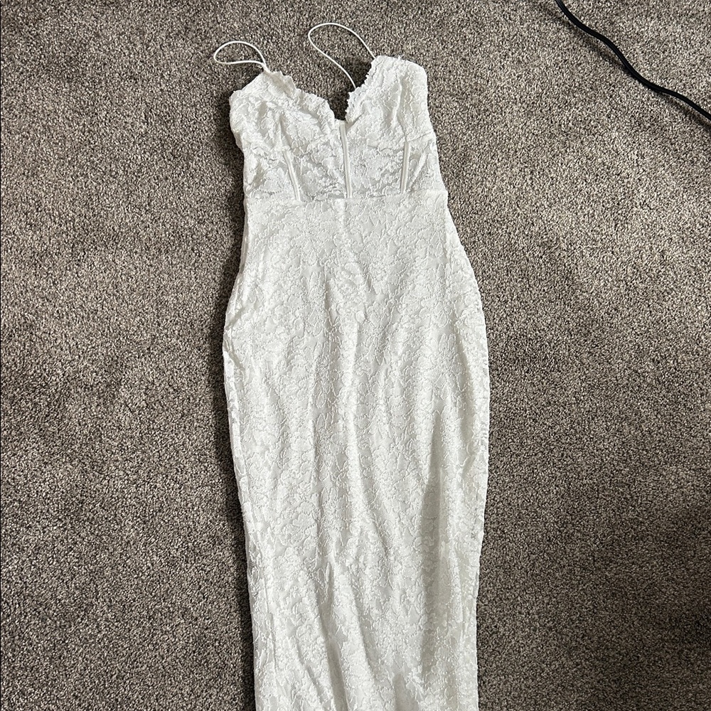 12th Tribe Strapless White Lace Dress